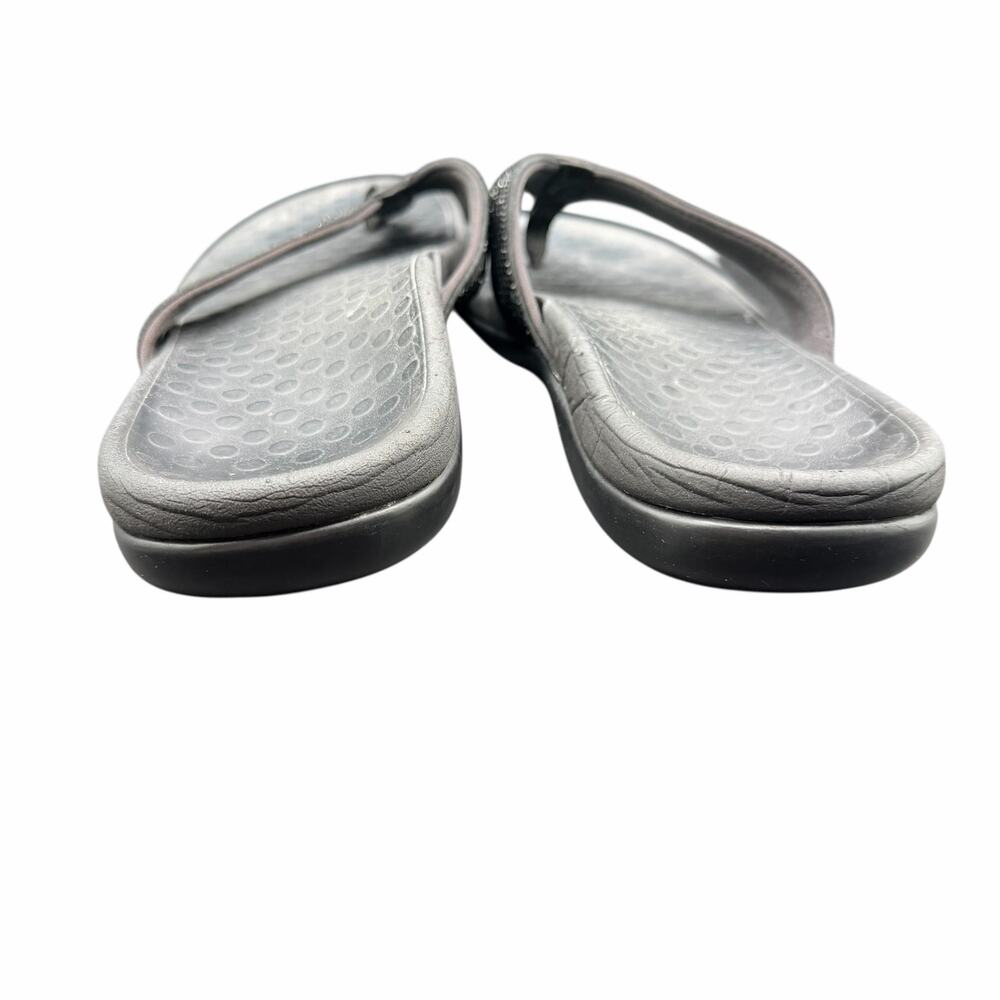 Vionic Rhinestone Flip Flops Black Gray Orthotic … - image 4